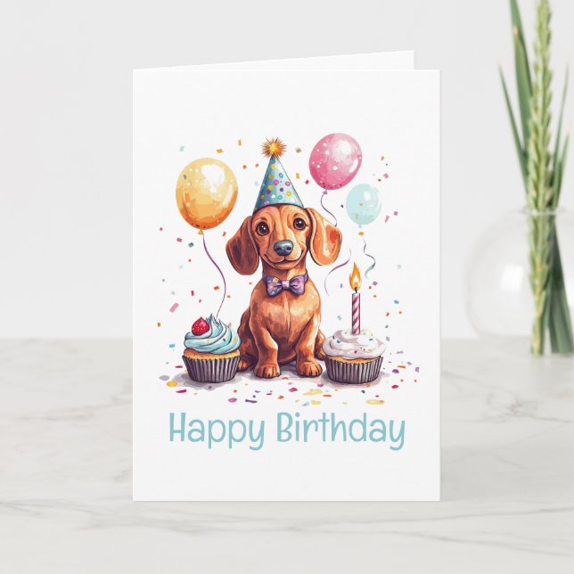 Carte Joyeux Anniversaire Chien Teckel  (Devant)