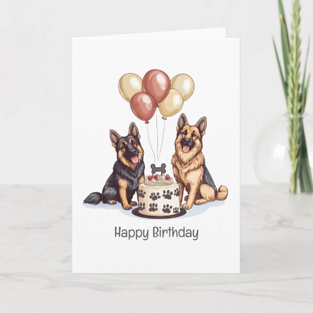 Carte Joyeux Anniversaire Chiens berger allemands Gâteau (Devant)
