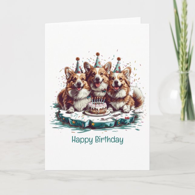 Carte Joyeux Anniversaire Chiens Corgi Gallois de Pembro (Devant)