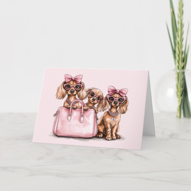 Carte Joyeux anniversaire Chiens de Dachshund à la mode (Devant)