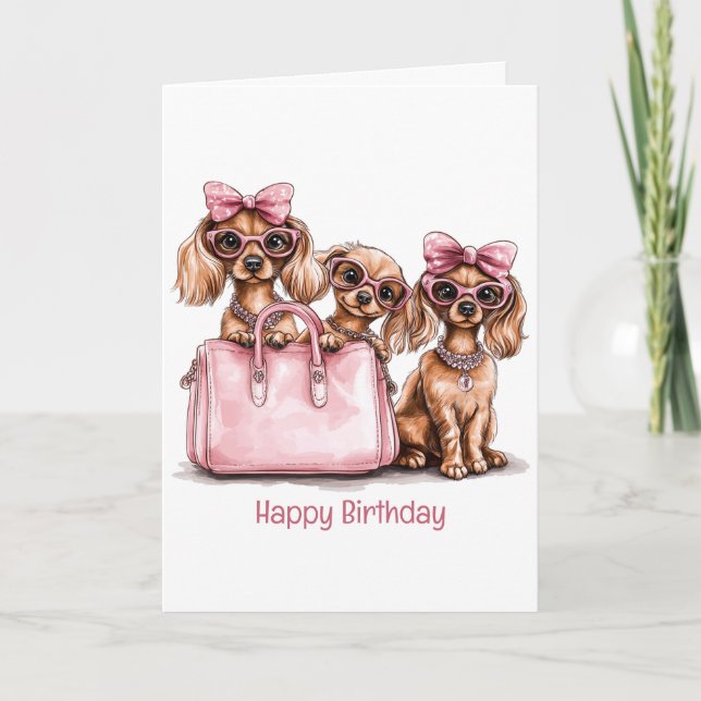 Carte Joyeux anniversaire Chiens de Dachshund à la mode (Devant)