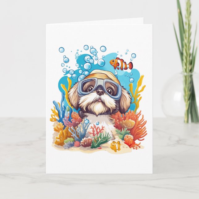 Carte Joyeux anniversaire Chih Tzu Chien Snorkeling Cora (Devant)