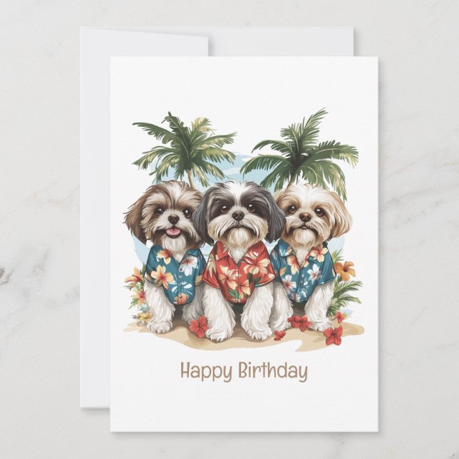 Carte Joyeux Anniversaire Chih Tzu Chiens Chemises Hawai (Devant)