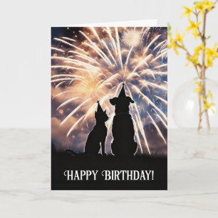 Carte Joyeux Anniversaire Chiot Chien Feu d'Artifice