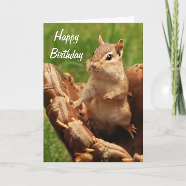 Carte Joyeux Anniversaire Chipmunk Jouant Au Baseball (Devant)