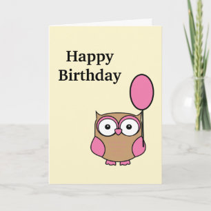 Carte Joyeux Anniversaire Chouette rose et Tan Card