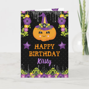 Carte Joyeux anniversaire Citrouille florale Halloween m