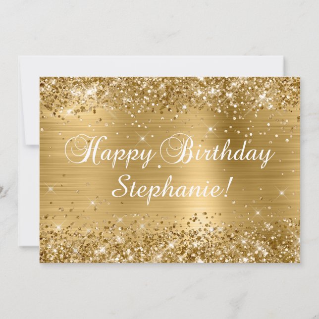 Carte Joyeux Anniversaire Classique Pailleté Or Feuille (Devant)