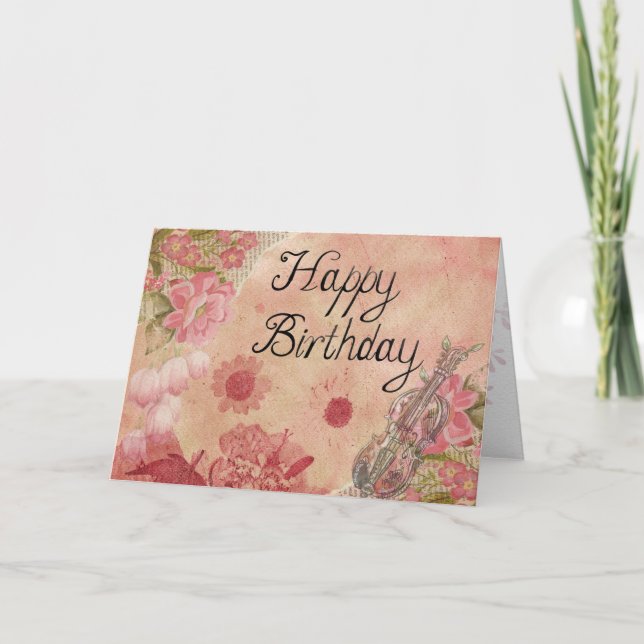 Carte Joyeux Anniversaire Classique Violon Design Vintag (Devant)