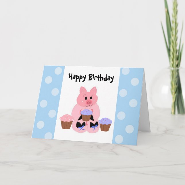 Carte Joyeux Anniversaire Cochon Mignon (Devant)