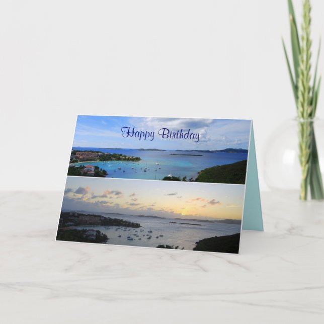 Carte Joyeux anniversaire, Collage de Cruz Bay, St. John (Devant)