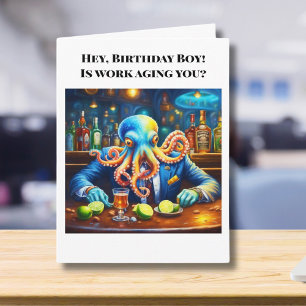 Carte Joyeux Anniversaire Collègue de Travail Pieuvre Au