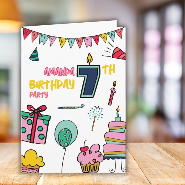 Carte Joyeux Anniversaire Coloful 7ème Anniversaire Fête (Créateur téléchargé)
