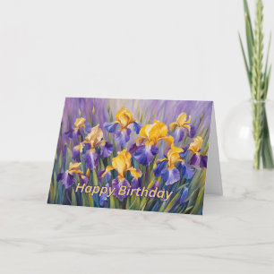 Carte Joyeux anniversaire coloré Iris Fleurs