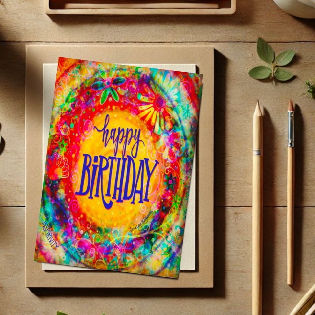 Carte Joyeux Anniversaire Coloré Joli Floral Fun Boho (Créateur téléchargé)