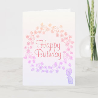 Carte Joyeux Anniversaire coloré Lapin à couronne fleuri