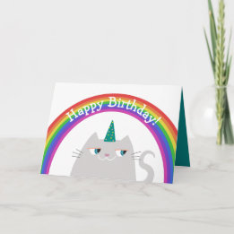Carte Joyeux anniversaire coloré Unicorn Cat and Rainbow