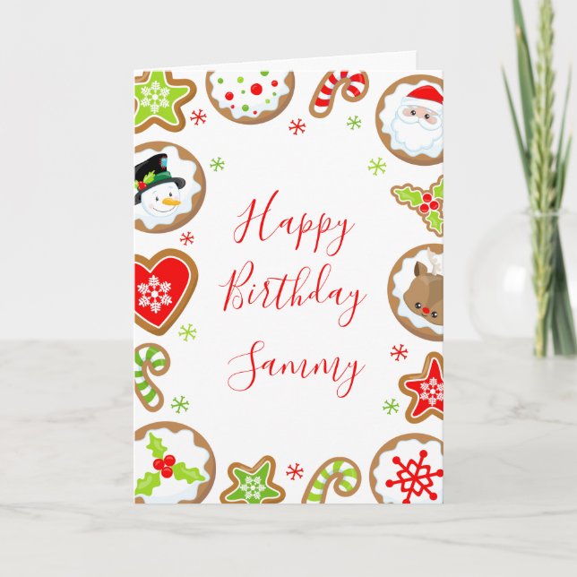 Carte Joyeux Anniversaire Cookies de Noël Rouges et Vert (Devant)