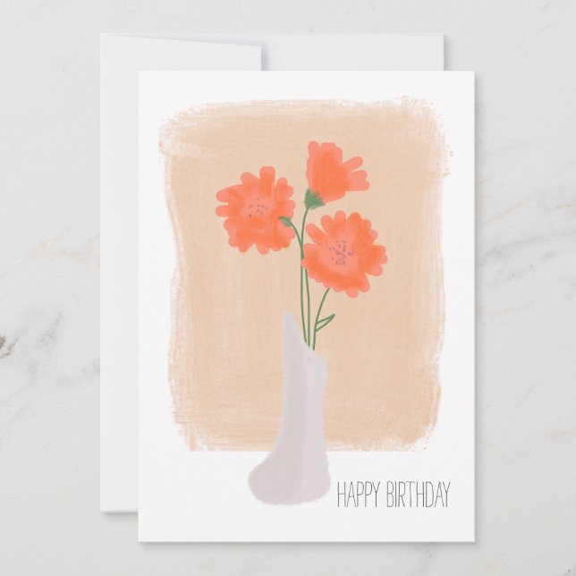 Carte Joyeux Anniversaire Coral Florals Brush Stroke (Devant)