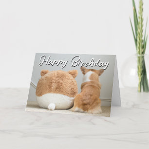 Carte Joyeux anniversaire   Corgi & Plush Puppy