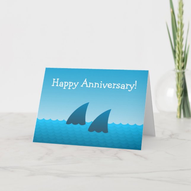 Carte Joyeux Anniversaire Couple Shark Fins Blue Sea (Devant)
