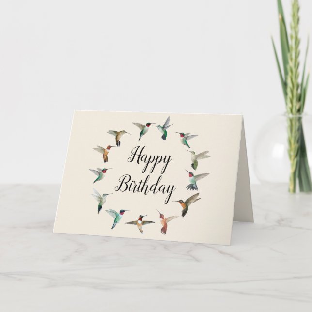 Carte Joyeux Anniversaire Couronne de Colibris (Devant)