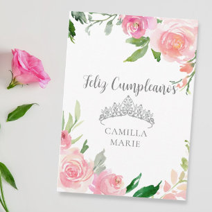 Carte Joyeux Anniversaire Couronne Fleurie Rose Chic Arg
