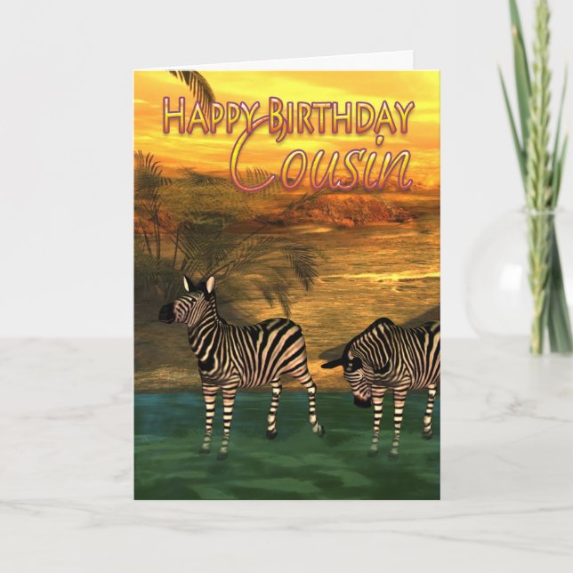 Carte Joyeux Anniversaire Cousin Zebras Dans L'Eau (Devant)