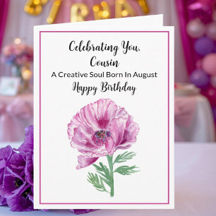 Carte Joyeux Anniversaire Cousine Août Poppy Violet