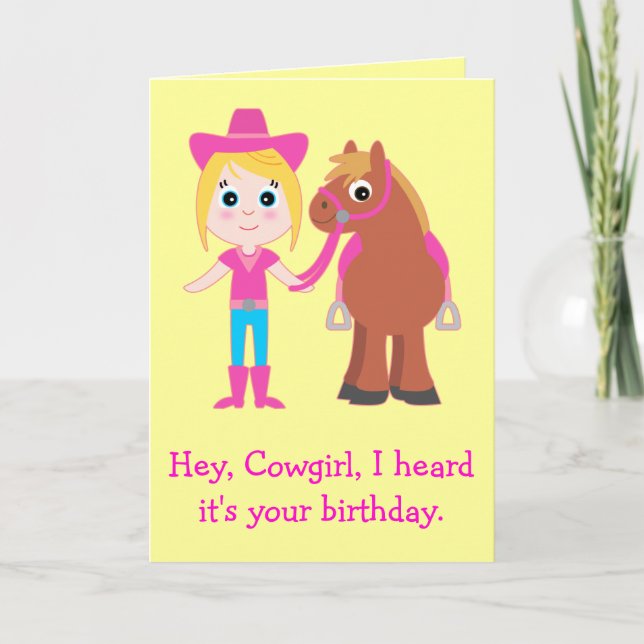 Carte Joyeux Anniversaire, Cowgirl pour la nièce (Devant)