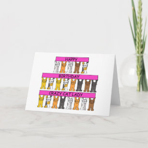 Carte Joyeux Anniversaire Crazy Cat Lady Cartoon Cats