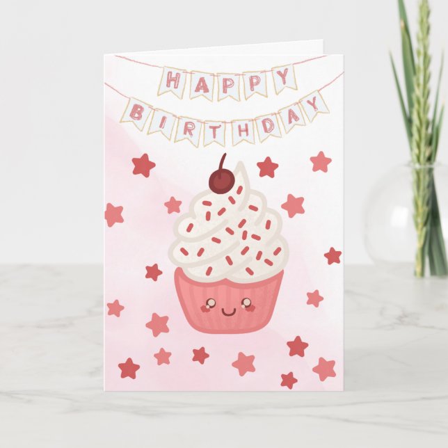 Carte Joyeux Anniversaire Cupcake & Étoiles Joyeux Anniv (Devant)