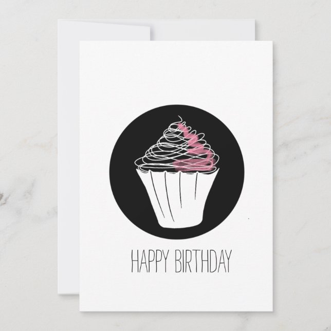 Carte Joyeux Anniversaire Cupcake Minimaliste Doodle (Devant)