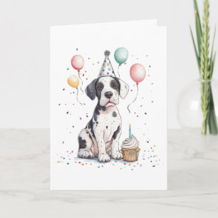 Carte Joyeux Anniversaire Cupcake pour chiot Grand Danoi