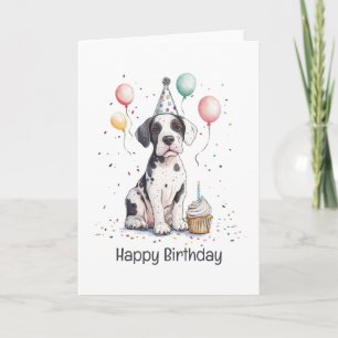 Carte Joyeux Anniversaire Cupcake pour chiot Grand Danoi