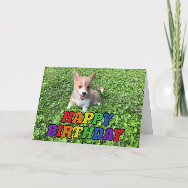 Carte Joyeux Anniversaire Cute Corgi Puppy Photo Rainbow (Devant)