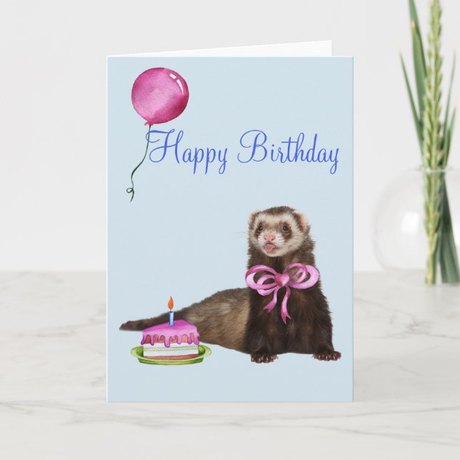 Carte Joyeux Anniversaire Cute Ferret Cake Balloon (Devant)