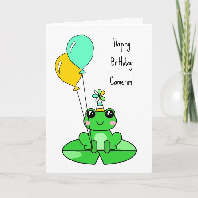Carte Joyeux anniversaire | Cute grenouille avec ballons (Devant)