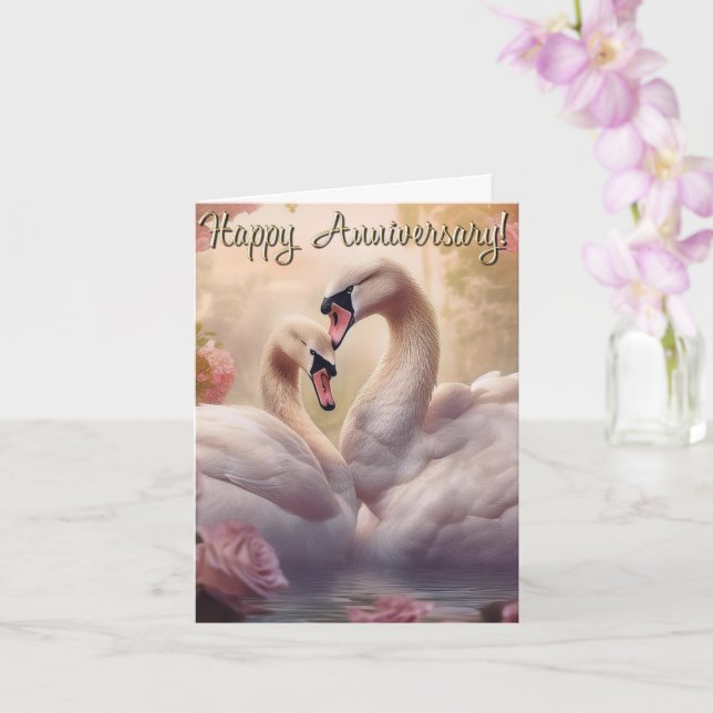 Carte Joyeux Anniversaire Cygnes (Orchidée)