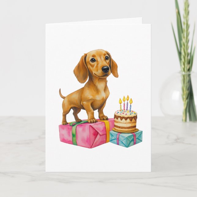 Carte Joyeux anniversaire dachshund chiot chien papa mam (Devant)