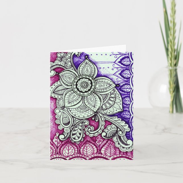Carte Joyeux anniversaire Damask Indien Mandala Blank à  (Devant)