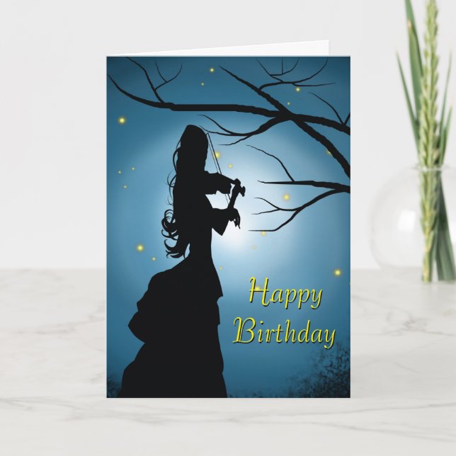 Carte Joyeux Anniversaire Dame Jouant Du Violon (Devant)