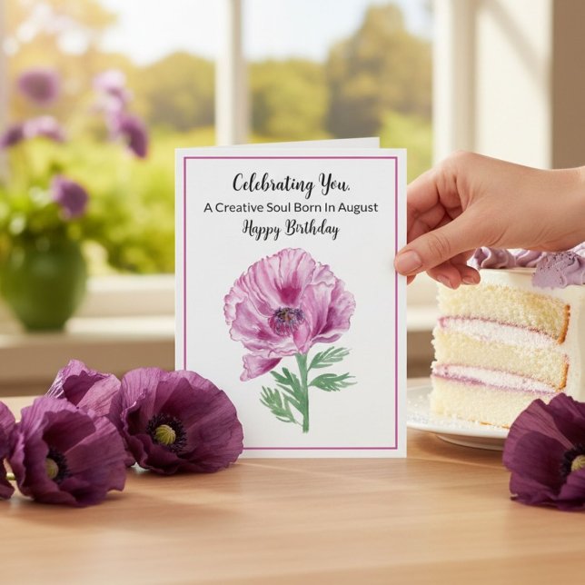 Carte Joyeux anniversaire d'août Poppy Violet (Créateur téléchargé)