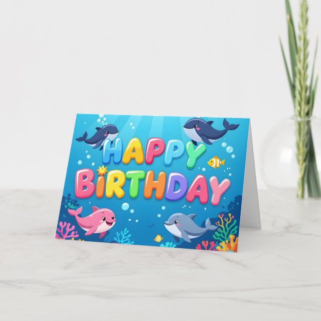 Carte Joyeux anniversaire dauphin nautique mignon (Devant)
