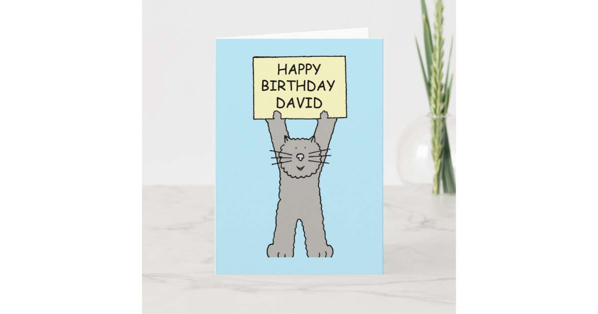 Carte Joyeux Anniversaire David Cartoon Cat Zazzle Fr