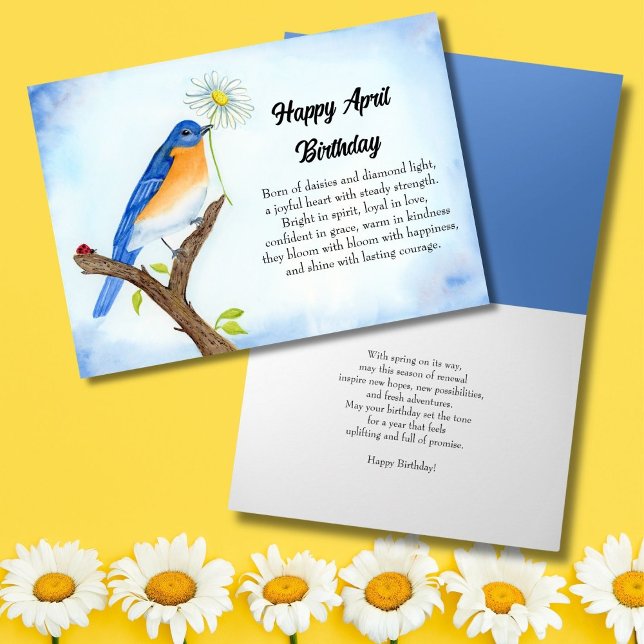 Carte Joyeux anniversaire d'avril avec un oiseau bleu (Créateur téléchargé)