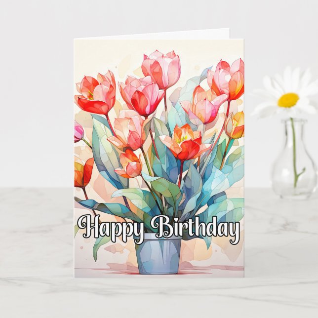 Carte Joyeux Anniversaire de belles fleurs de tulipes (Petite plante)