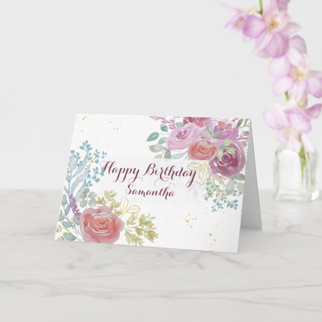 Carte Joyeux Anniversaire de Bourgogne Aquarelle (Orchidée)