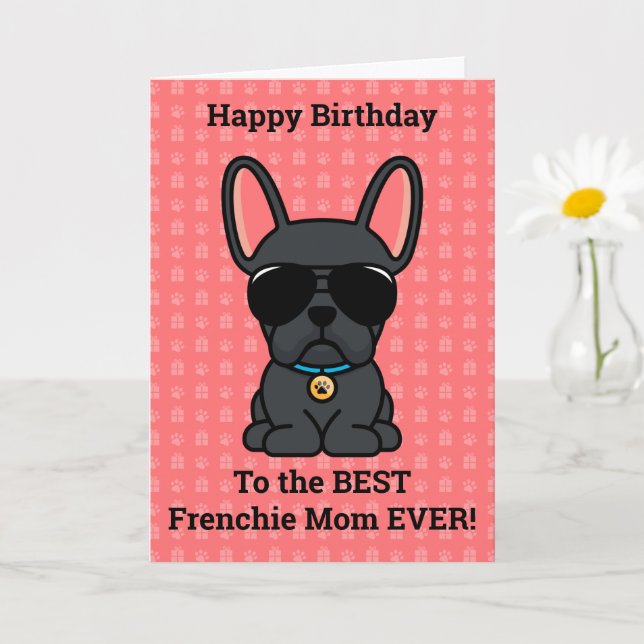 Carte Joyeux anniversaire de Chien Black French Bulldog (Petite plante)