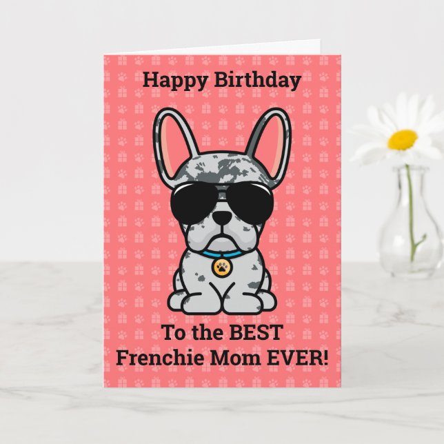 Carte Joyeux anniversaire de Chien Blue Merle French Bul (Petite plante)